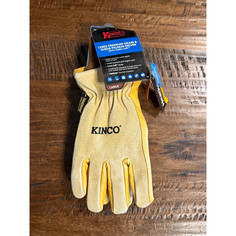Kinco 94HK Lined Premium Grain Suede Pigskin Driver Gloves Heatkeep Large Yellow